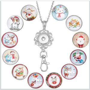 Snap Pendant Necklace Lanyanyard With 12 Christmas snap buttons